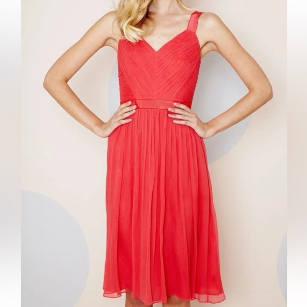 NWT Boden Silk Coral Chiffon Lined Dress. Sleeveless. Ribbon Accents Size 12‎ US